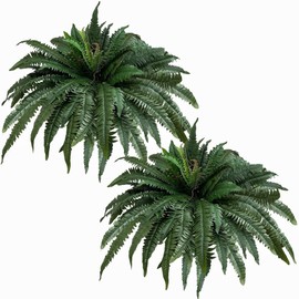Artificial Ferns for Outdoors & Indoors, 2 Packs Large Fake Ferns Plants, 67 Fronds Faux Fern Look Real for Porch Windowsill Garden Home and Office Decor, Planter or Hanging