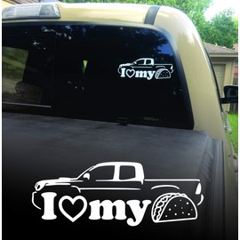 I Love My Taco Vinyl Decal Sticker for Toyota Tacoma Truck Windshield or Tailgate | 8" x 3" inch White Die Cut 6+ Year Automotive Window Graphic, Vehicle Accessories