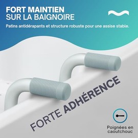 Non-slip aluminium and plastic PMR bath seat – Adjustable in width (780 to 860 mm) – Safety and comfort for elderly or disabled people – Tool-free installation