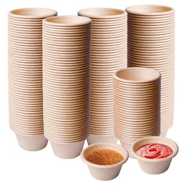 BORDEAG Pack of 200 Compostable Portion Cups, Disposable Souffle Cups, Dip Bowls, Mini Dip Bowls, Small Bowls for Dips (2 oz), Biodegradable Paper Cups, for Jello Shot, Souffle