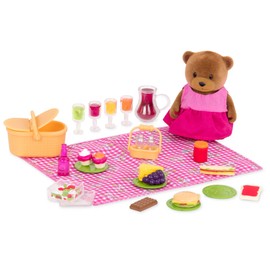 Li'l Woodzeez – 20 Pieces Picnic Playset with Baby Bear, Toy Picnic Basket & Blanket, Play Food & Accessories, Doll Playset for Imaginative Play, Gift for 3+ Years