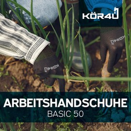 kör4u® 10 Pairs Of Breathable Work Gloves, Universal Protective Gloves with Coating, Suitable for Every Use, for Car, Gardening, Construction Work (M, Basic 50)