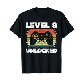 Level 8 Unlocked Funny Video Gamer 8th Birthday T-Shirt