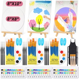 shynek 96 Pieces Paint and Sip Kit for Adults, Painting Set with Canvas, Easel, Acrylic Paints and Brushes for Family Paint Night Sessions and Painting Parties
