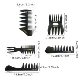 Styling Comb for Men, 5 Pieces, Multifunctional Comb Set, Hairdresser Accessories, Oil Head Comb for Hair Stylists, Barbers, Salon, Family, Black
