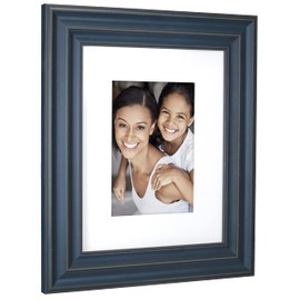 Malden International Designs 5x7 8x10 Rustic Blue Matted Picture Frame, Black,2428-57