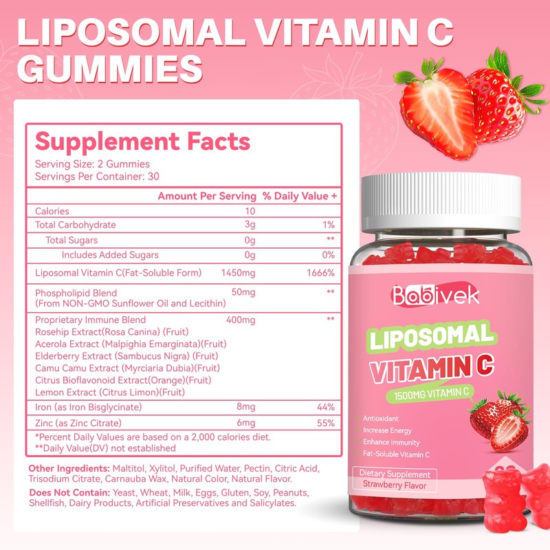 Liposomal Vitamin C Gummies 1000mg - Sugar Free, Vegan, 120