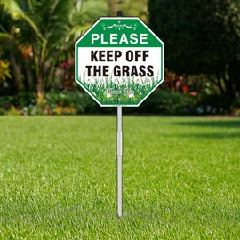 JANLONG Keep Off Grass Sign for Yard, 2 Pack- 10" W x 28" H All Aluminum Keep Off The Grass Signs with Stake- Stay Off Grass Sign- Don't Step On The Grass- No Dog Lawn Signage