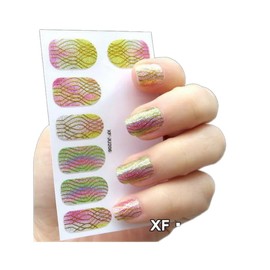 Generic 12Pcs Glitter Gold Line Grid Neon Stripes Full Wraps Nail Polish Art Stickers 206 Nail Wraps Art Stickers Manicure Supplies for Women for Home Nails Full Long Lasting Easy Apply and Remove