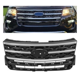 KUAFU Front Bumper Grille Grill Compatible with 2018-2019 Ford Explorer Chrome Black+Silvery