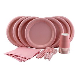 Light Pink Party Set Includes Dinner Plates, Cutlery, Napkins, Tablecloth and Cups