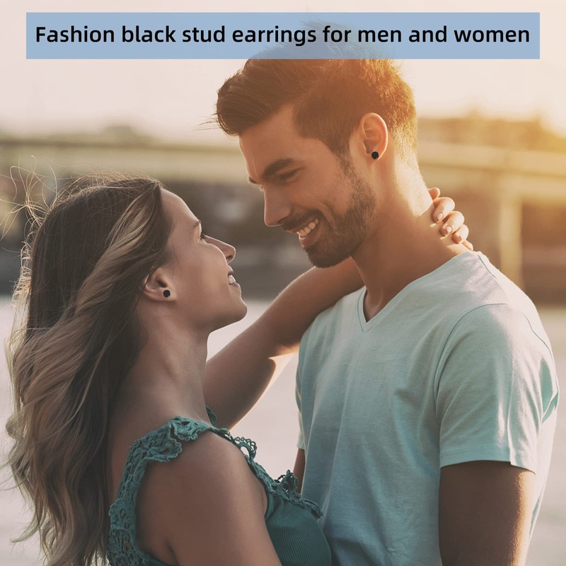 Black Stud Earrings 5 Pairs 4mm-8mm Stainless Steel Round Stud