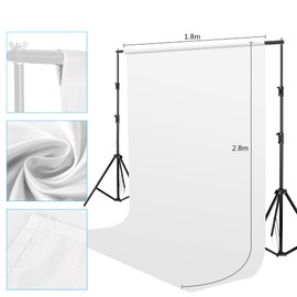 Photo Background White 1.8 x 2.8 m, Bonvvie Foldable Photography Background Muslin Background for Photo Video Studio, TV, Zoom, YouTube, Online Meetings