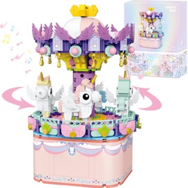 Music Box Building Toys, Rotating Carousel DIY Building Block for Girls and Boys 6 -12 Years Old, 874 pcs, STEM Construction Toy Christmas and Birthday Gifts for Adults and Aged 8 9 10 11 12 Kids