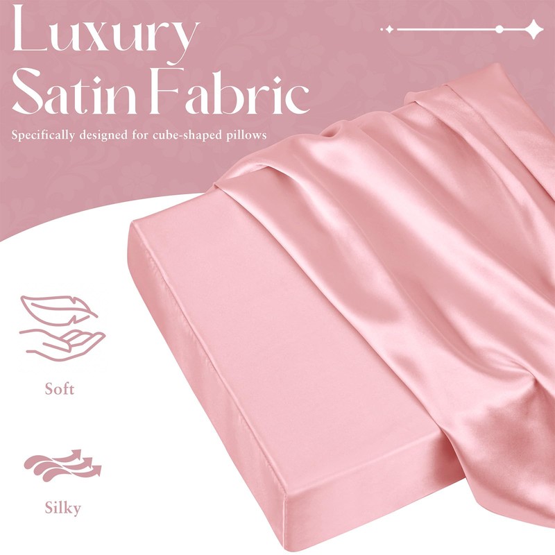 VACVELT Satin Cube Pillow Case for Side Sleepers, Pink Satin
