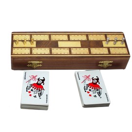 2 Track Wooden Cribbage Board and Pegs Set with 2 Decks of Playing Cards