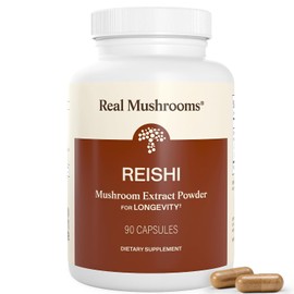 Real Mushrooms Reishi 90 Cápsulas, Suplemento Dietético de Extracto de Hongo Reishi, Sin OMG, Apto para Rutina de Bienestar
