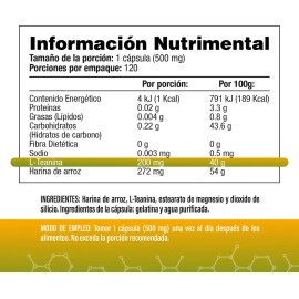 Teanina 200mg 120 Cápsulas Sabor Salud Vida