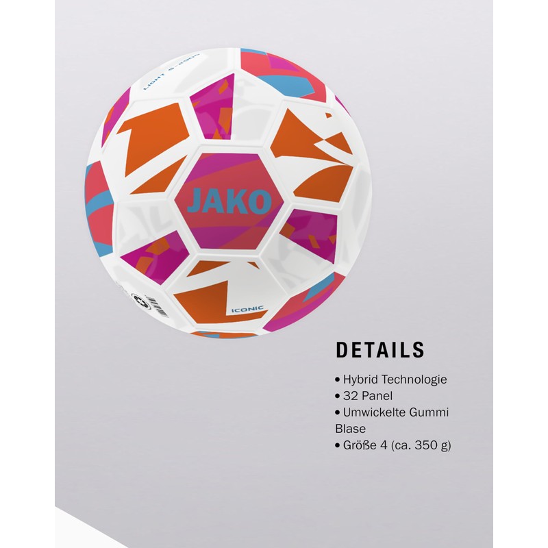 JAKO Lightball Iconic, White/Coral/Pink, 4 (350 g)