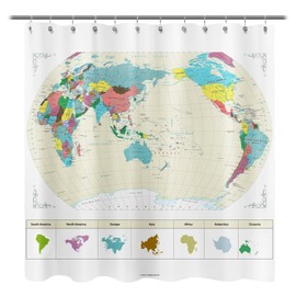 Updated World Map Fabric Shower Curtain, Map of The World with Detailed Major Cities Shower Curtains for Kids, Geography Educational Bathroom Curtain, Large Home Decor Wall Map, 71" x 71"