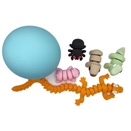 3D Printed Articulating Animals & Dragon Collection: 4 Mini Figures & 1 Dragon in Colorful Egg – 11 Sets to Collect! (Light Blue)