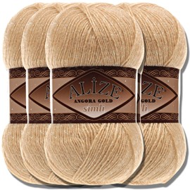 Hobby YARN Alize 5 x 100 g Angora Gold Simli Turkish Premium Wool Mohair Made of Virgin Wool with Glitter Effect Baby Wool as Knitting Yarn Hand Knitting Yarn Angora Wool Plain Yarn (Pampas Grass 95)