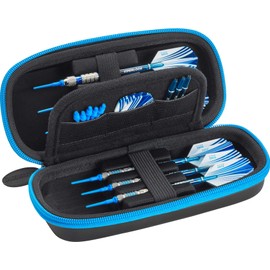 Casemaster Sentry 6 Dart Case Slim, Holds Extra Accessories, Tips, Shafts and Flights, Compatible with Steel Tip and Soft Tip Darts, Impact & Water Resistant TacTech Shell, Blue Zipper
