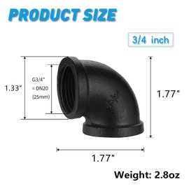 Home TZH 3/4" Black Pipe Elbow, 20 Pack DN20 Threaded Cast Malleable Iron Pipe Fitting Elbow for Steampunk Vintage Shelf Bracket DIY Plumbing Pipe Decor Furniture (20, Black 3/4 Inch)