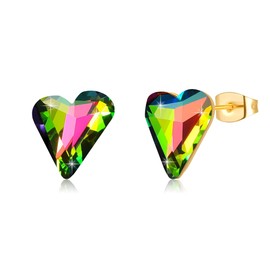 Fashion Austrian Crystal Heart Stud Earrings for Women 14K Gold Plated Hypoallergenic Jewelry Gift (Vitrail Medium)