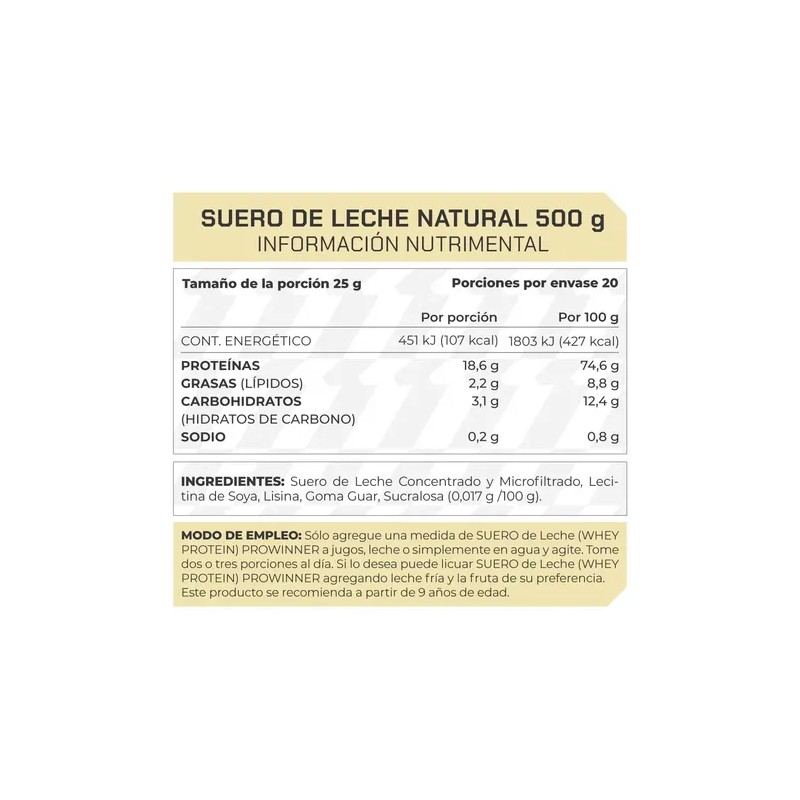 Suplemento Suero Leche 500 Prowinner Sabor Natural