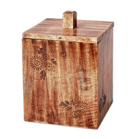 NOVICA Artisan Handcrafted Wood Ice Bucket Mango Lidded from India Tableware Barware Accessories Floral Leaf Tree 'Cool Keeper'