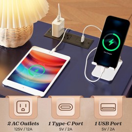 Huuger Nightstand with Charging Station, Blue Nightstand with 2 Drawers, Bed Side Table for Bedroom, Bedside Table with Storage, Modern Nightstands, Metal Knobs, Painted Surface