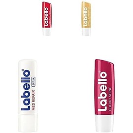 LABELLO Bálsamo labial con color Fresa y Cereza (4.8g) protector labial con Vitamina E libre de aceites minerales  Bálsamo labial Med Repair (4.8g)
