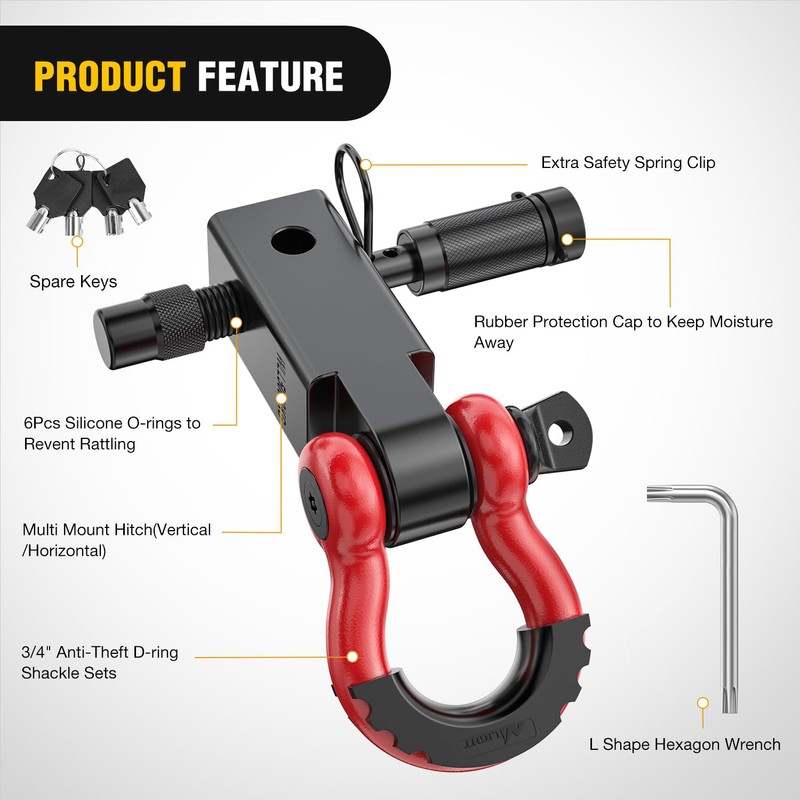 Nilight Anti-Theft Shackle Hitch Receiver 2Inch 45000 LBs Breaking Strength
