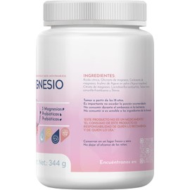 NEREA Magnesio - 3 magnesios: citrato, carbonato y bisglicinato de magnesio + probióticos y prebióticos - 5 en 1, alta absorción, 86 porciones (3 meses), sabor frambuesa-limón, sin rellenos.