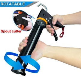 Rotatable Caulk Gun, Caulking Tool Kit and Caulk Remover,Sealant Finishing Tool Grout Scraper,Great Silicone Gun Tools for 10oz Caulk tubes, 8:1 Thrust Ratio