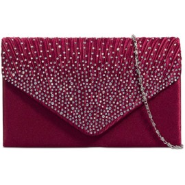 LeaWard Diamante Clutch Purses Crystal Sparkly Beaded Handbags Prom Bridal Wedding Bag 299 (Burgundy)