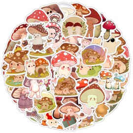 TIESOME Pack of 60 Cute Mushroom Stickers, Mushroom Sticker Set, Waterproof Vinyl Stickers, Beautiful Stickers for Laptop, Skateboard, Journal, Cups, Bicycle, Scrapbook, Suitcase, Motorcycle Helmets