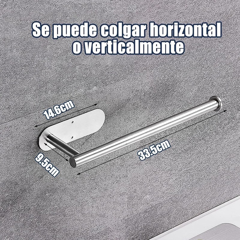 Porta Rollos de Cocina de Acero Inoxidable 304 Sin Perforar