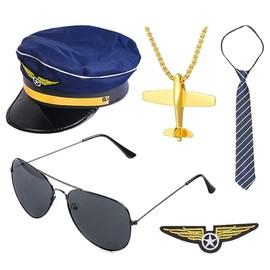 PIUMOJ Stewardess Costume Accessories, Stewardess Costume for Women, Stewardess Costume Accessory Set with Flight Attendant Hat, Sunglasses, Scarf, Gloves, Women's Stewardess Cosplay Costume