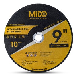 MIDO Professional Abrasive 10 Pack Cut Off Wheels 9 Inch Cutting Wheel 9” x .075” x 7/8” Metal&Stainless Steel Cutting Disc Fit for Angle Grinder