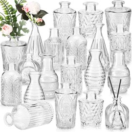 20 Pcs Glass Bud Vase Set Small Vases for Flowers Vintage Flower Vase in Bulk Cute Glass Vases for Centerpieces Rustic Decorative Glass Vase for Wedding Table Home Christmas Decoration (Clear)