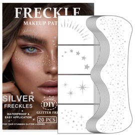 20 Pcs Glitter Freckles Face Tattoo, Silver Face Makeup Patches, Sparkle Makeup Patches, Waterproof Face Glitter Freckles Patches for Women (Silver)