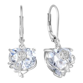 YL Pendientes Rosa Corazón Plata de Ley 925 with 12 Pieces of Nacimiento Circonita Mariposa Pendientes para Mujer Mamá, Silver, Cubic Zirconia