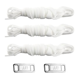 Tabanzhe 3 Pairs Flat White Shoelaces with 6PCS AF1 Airforce One Lace Tag Metal Shoe Laces Buckle for Sneakers Trainer Shoelaces Replacements Athletic Shoe Laces Shoelace Charms Tag Lock