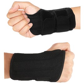 HYCOPROT Wrist Support with Metal Splint, Adjustable Breathable Wrist Splint, Wrist Support for Sprains, RSI, Arthritis and Tendonitis (L/XL, Black, Left)