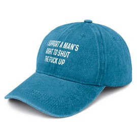 I Support A Man's Right to Shut The Fuk Up Funny Feminist Hats Funny Vintage Cotton Washed Baseball Cyan Blue