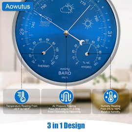 3 in 1 Barometer Thermometer Hygrometer, 7 in Diameter Dial Type Barometer, Traditional Weather Station, Barometers for Home and Office, Wall Mounted Design for Easy Indoor Outdoor Use
