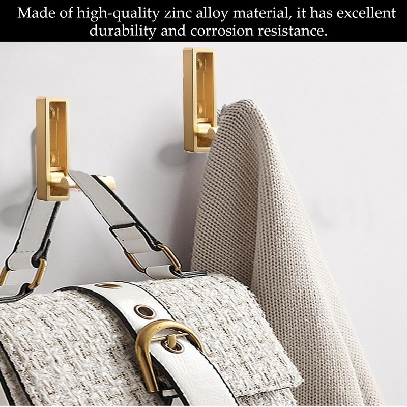 hioseyre 2 Pcs Foldable Wall Hooks,Gold Hooks for Hanging Heavy