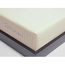 SRP Linen 1-Piece Extra Deep Pocket, Bed Fitted Sheet Fit Upto 21 Inches Deep Pocket, King Size Ivory Striped-400 Thread Count 100% Egyptian Cotton